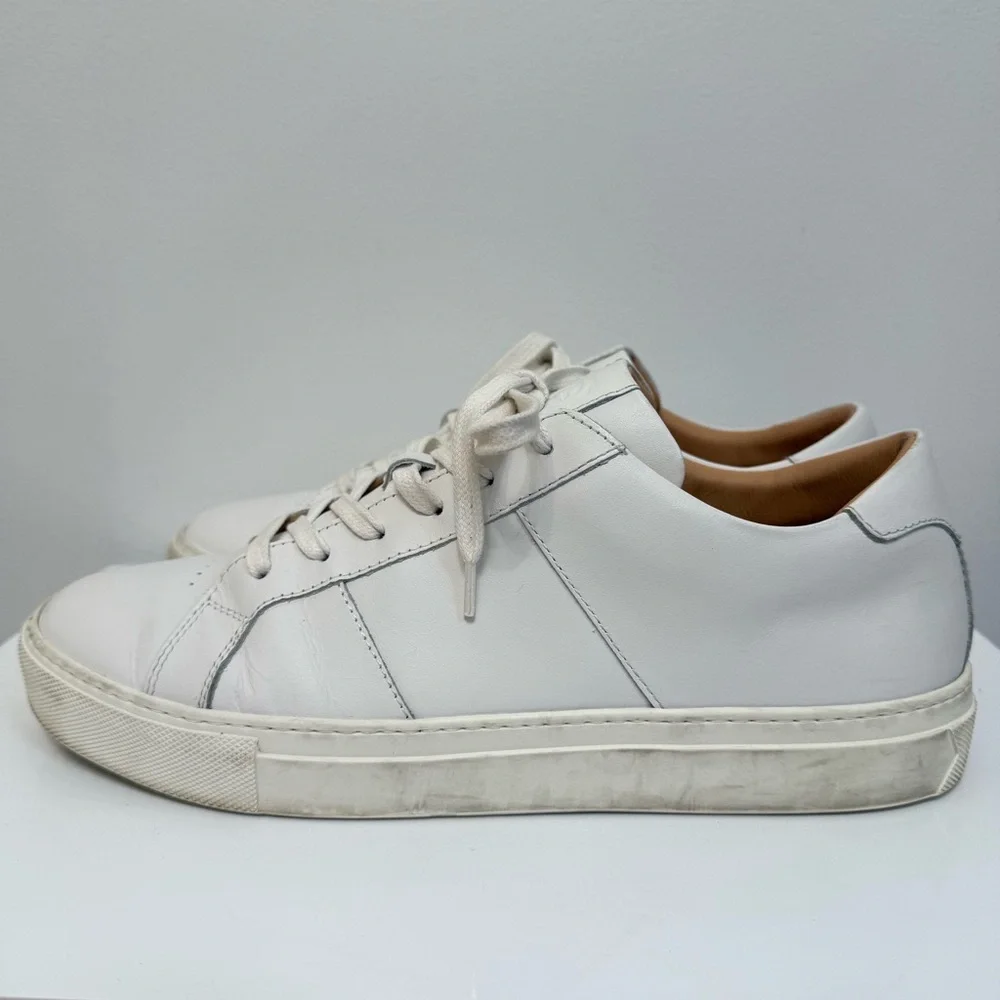 Greats Brooklyn White Leather Sneaker Lace Up Low Top Mens Size 10 Made in Italy